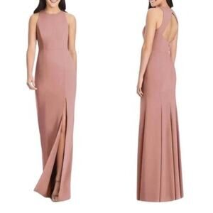 DESSY COLLECTION Diamond Cutout Back Trumpet Gown Front Slit Rose Pink Sz 8...